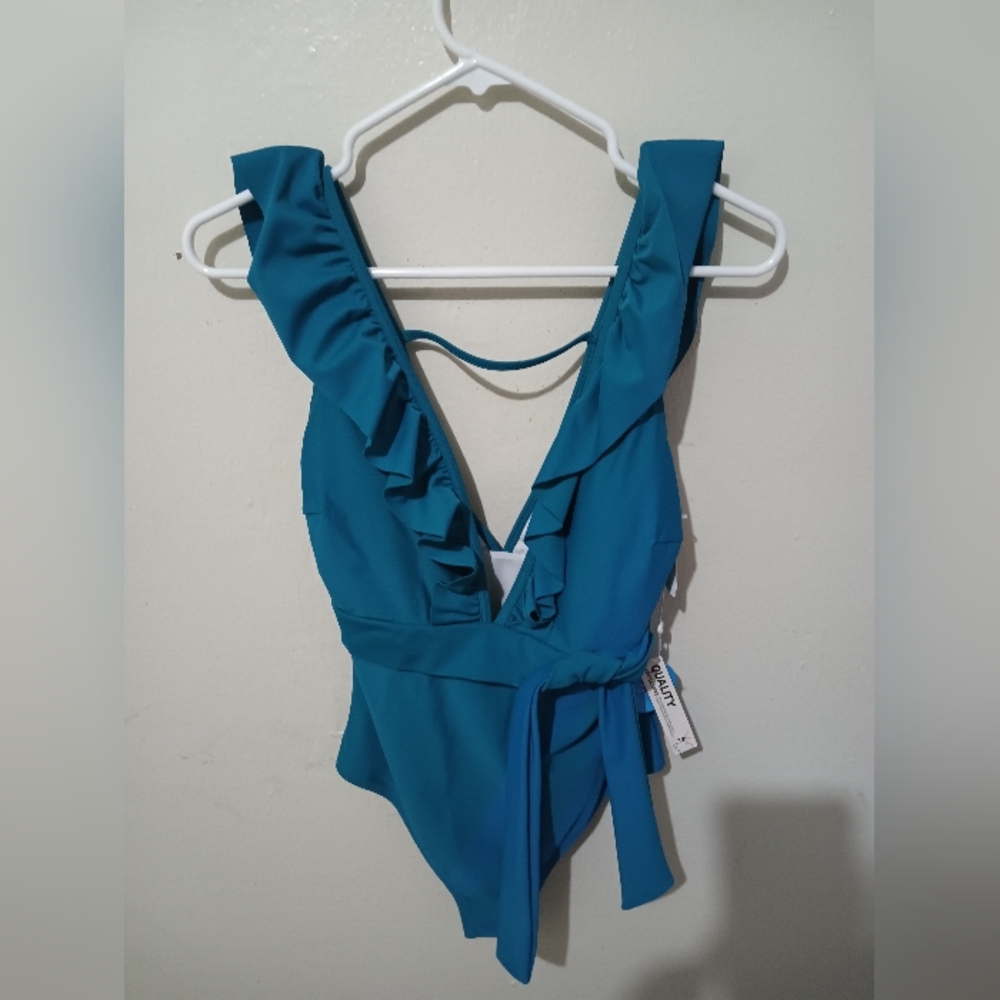 Cupshe Bright Teal Ruffle One-Piece Swimsuit